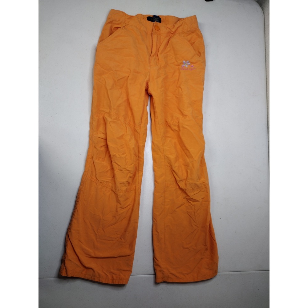 Vintage OshKosh Bgosh Girls Orange Lined Cargo Pants Floral Embroidery Size 10